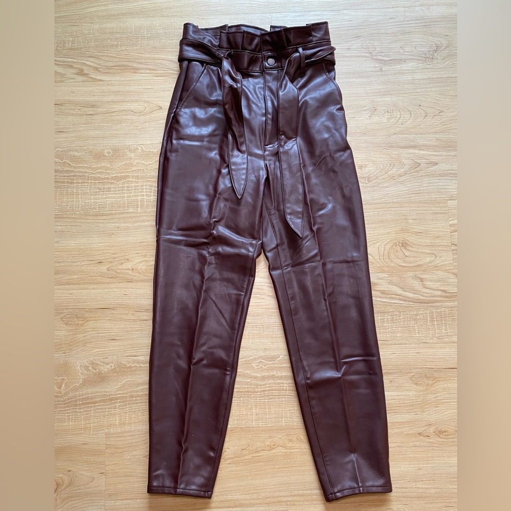 Abercrombie & Fitch Brown Leather Paperbag Waisted Pants with Tie